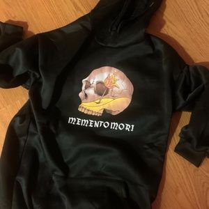 Memento Mori skull and flower kangaroo pocket hoodie